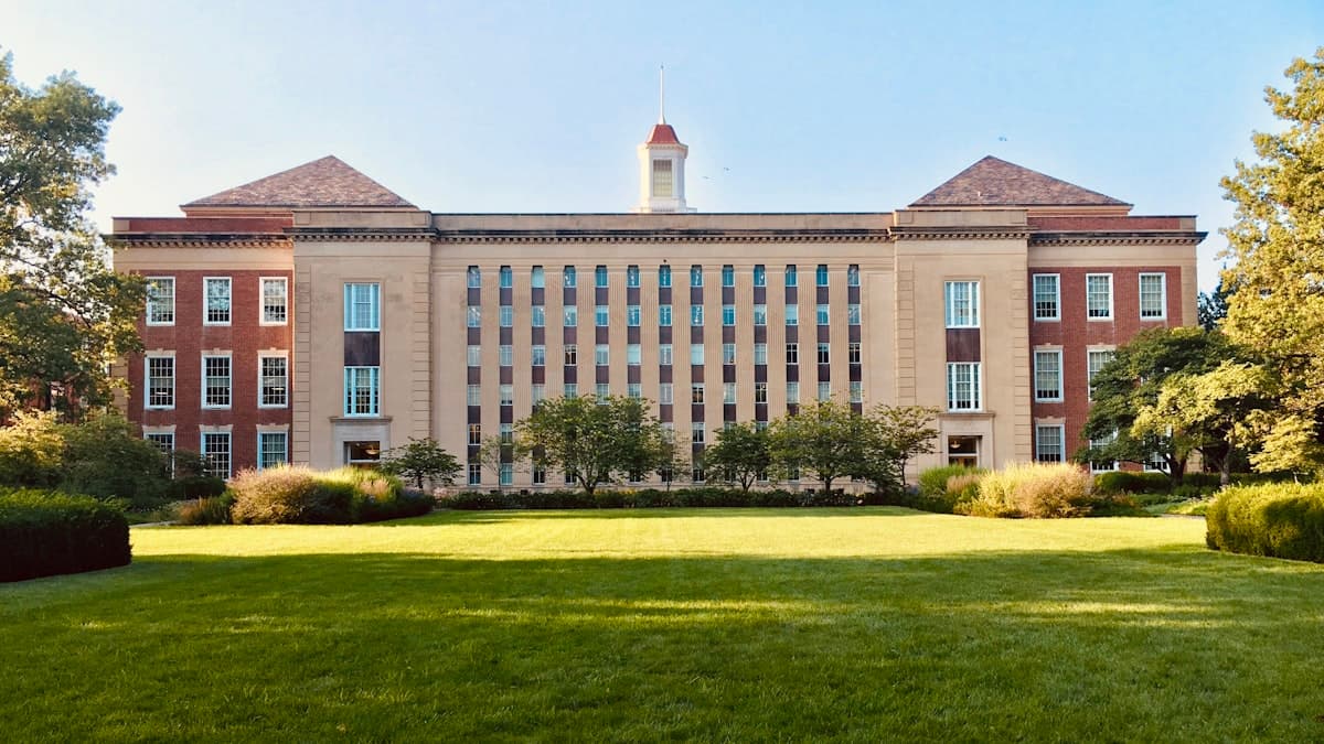 College campus buildings and green space
